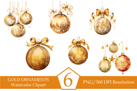 Download Watercolor Gold Christmas Ornaments - Christmas ornaments Collection