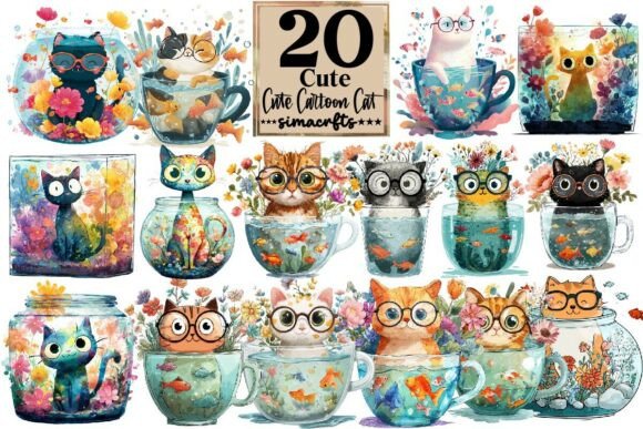 Download Cute Cartoon Cat PNG Clipart - Premium Bundle